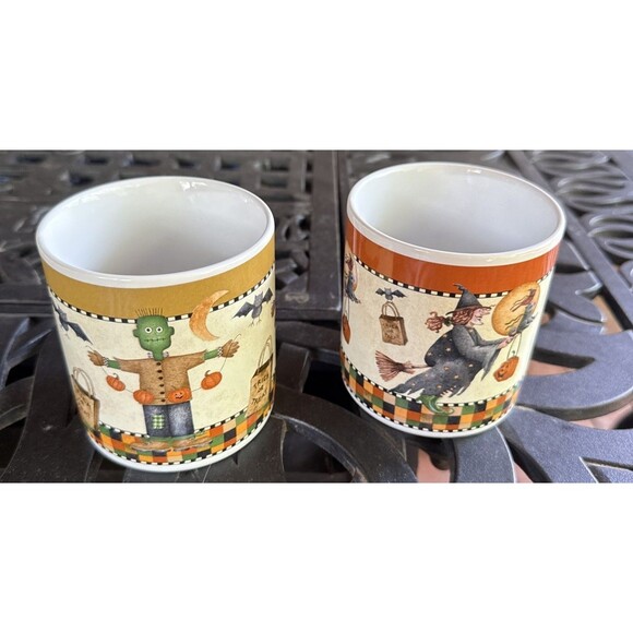 Set of 2 Mugs/Cups: Debbie Mumm Sakura Halloween: 1998 Witch, 1998 Frankenstein - Picture 2 of 6
